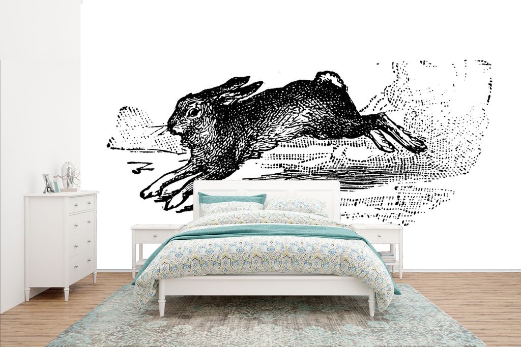 MuchoWow Fototapete für Wohnzimmer oder Schlafzimmer Wandtapete Vinyl Motivtapete Antiker französischer Kupferstich eines Hasen - 435x260 cm - ...