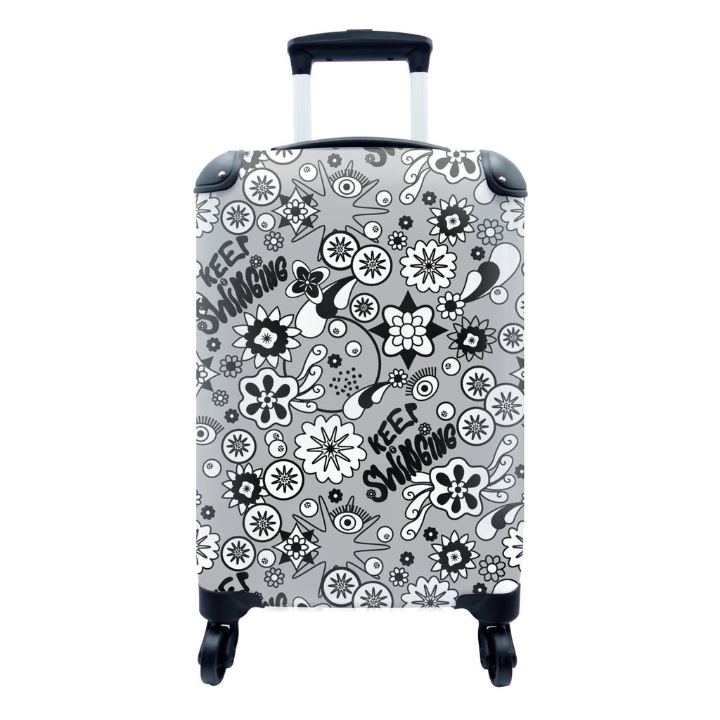 MuchoWow Koffer Handgepäck Trolley Rollkoffer Kleine Reisekoffer mit 4 Rollen - Blumen - Muster - Zitate - Cabin Size < 55x40x23 cm & 55x40x20 c...