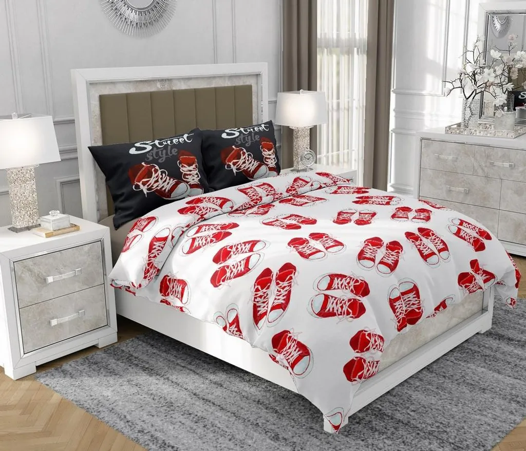 Set Biancheria Da Letto Natalizia 5 Pezzi Southshore – Letto Matrimoniale, Rosso E Bianco A Quadri – Trapunta Queen Size 248x248 Cm