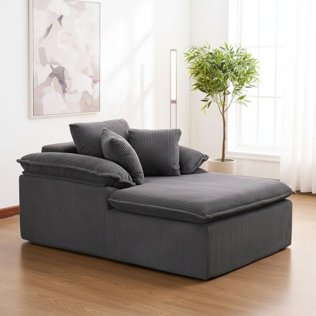 (Grau) Rahmenloser Loungesessel, niedriges Relaxsofa mit 46 cm Sitzhöhe, breiten Armlehnen, kein Aufbau erforderlich