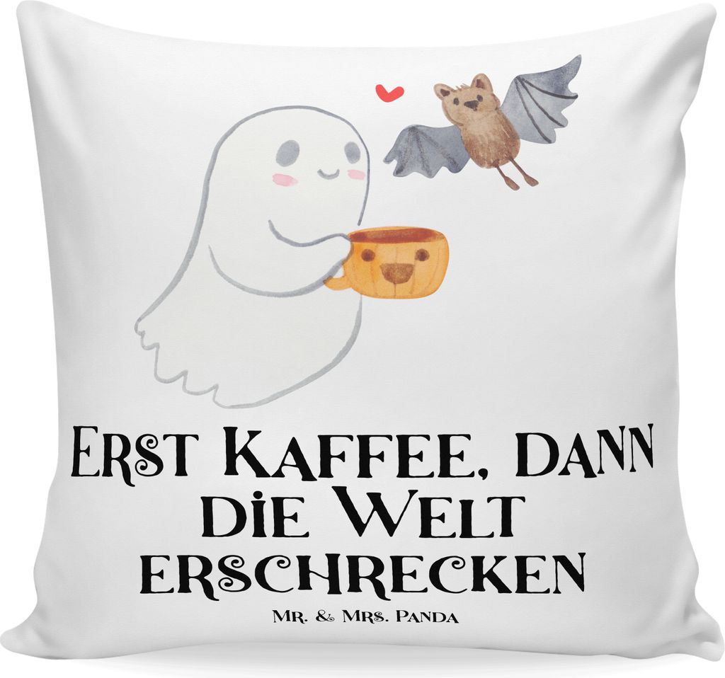 Mr. & Mrs. Panda kissen bedruckt Gespenst Kaffee - Weiß - Geschenk, Nachbildungation, Dekokissen Sofa, 40x40, Kuschelkissen, Deko, mikrofaser