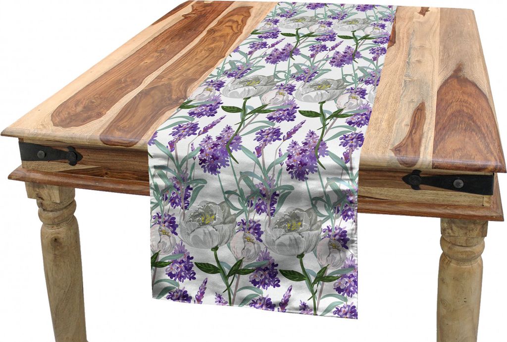 ABAKUHAUS Floral Tischläufer, Lavendel und Pfingstrose, Esszimmer Küche Rechteckiger Dekorativer Tischläufer, 40 x 180 cm, Mehrfarbig