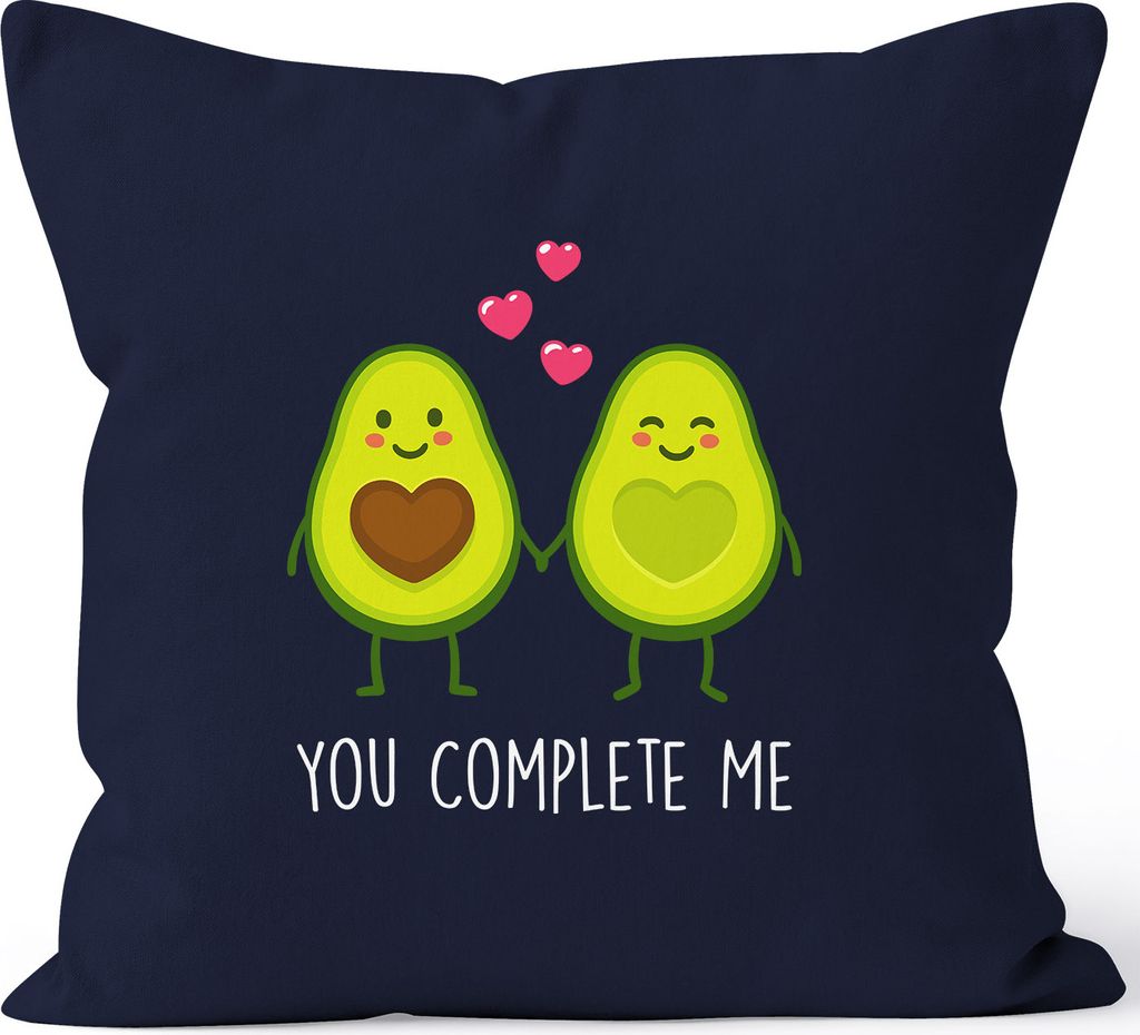 Kissen-Bezug Avocado - You complete me Kissen-Hülle Deko-Kissen Baumwolle Valentinstagsgeschenk MoonWorks navy 40cm x 40cm
