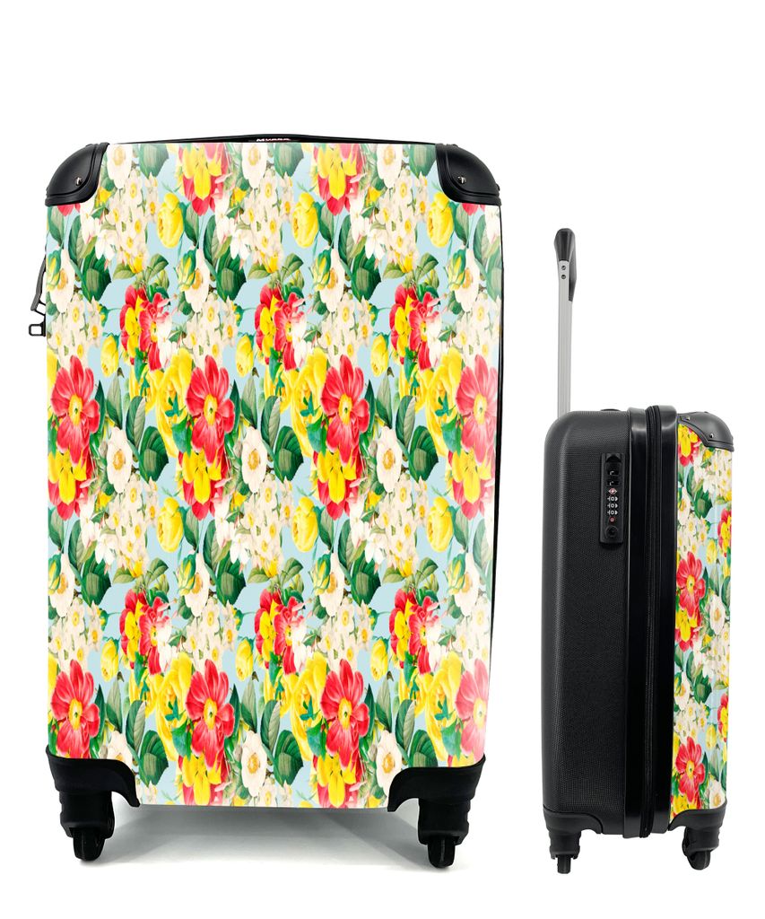 MuchoWow Koffer Handgepäck Trolley Rollkoffer Kleine Reisekoffer mit 4 Rollen - Blumen - Rosen - Farben - Muster - Cabin Size < 55x40x23 cm & 55...
