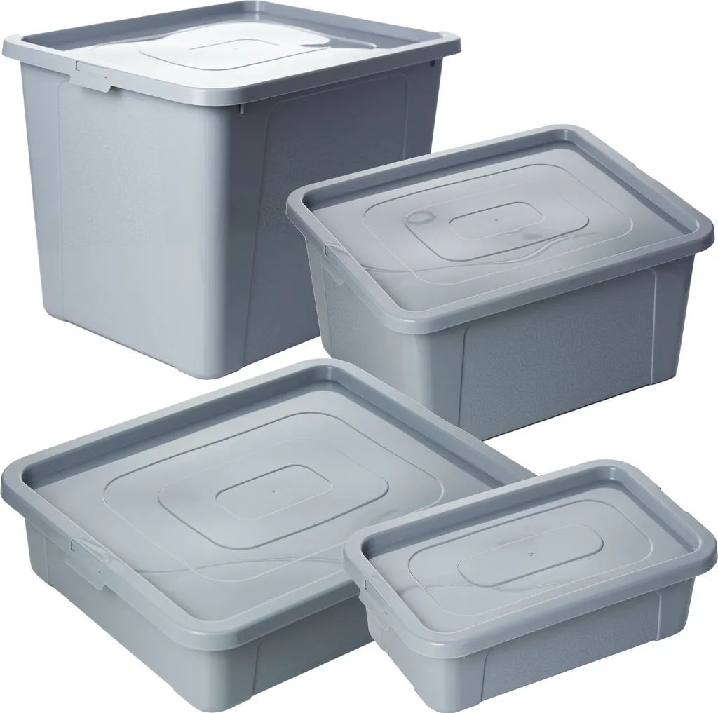 Bac de rangement plastique pour garage et maison - Set 4 Multibox Gris