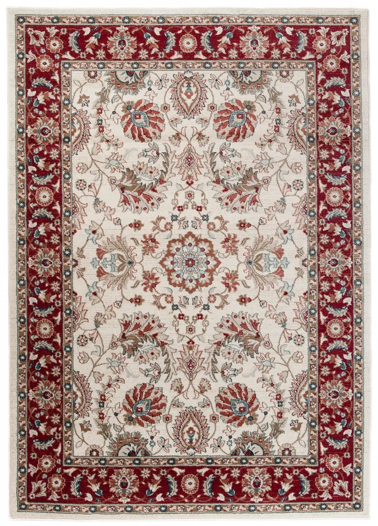 Grand tapis de salon 250x350cm design classique rouge et crème ÖKOTEX