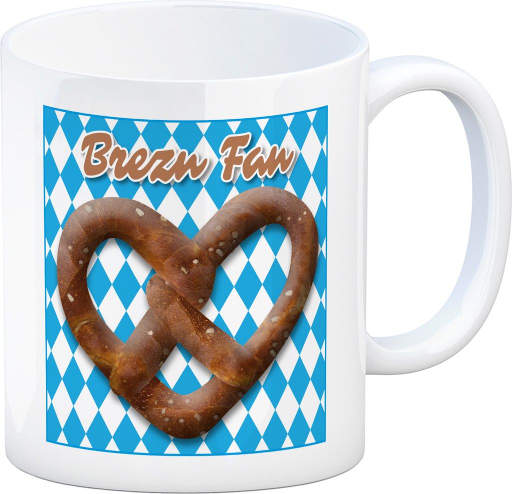 Brezelherz Bayernflagge Kaffeebecher mit Spruch Brezn Fan