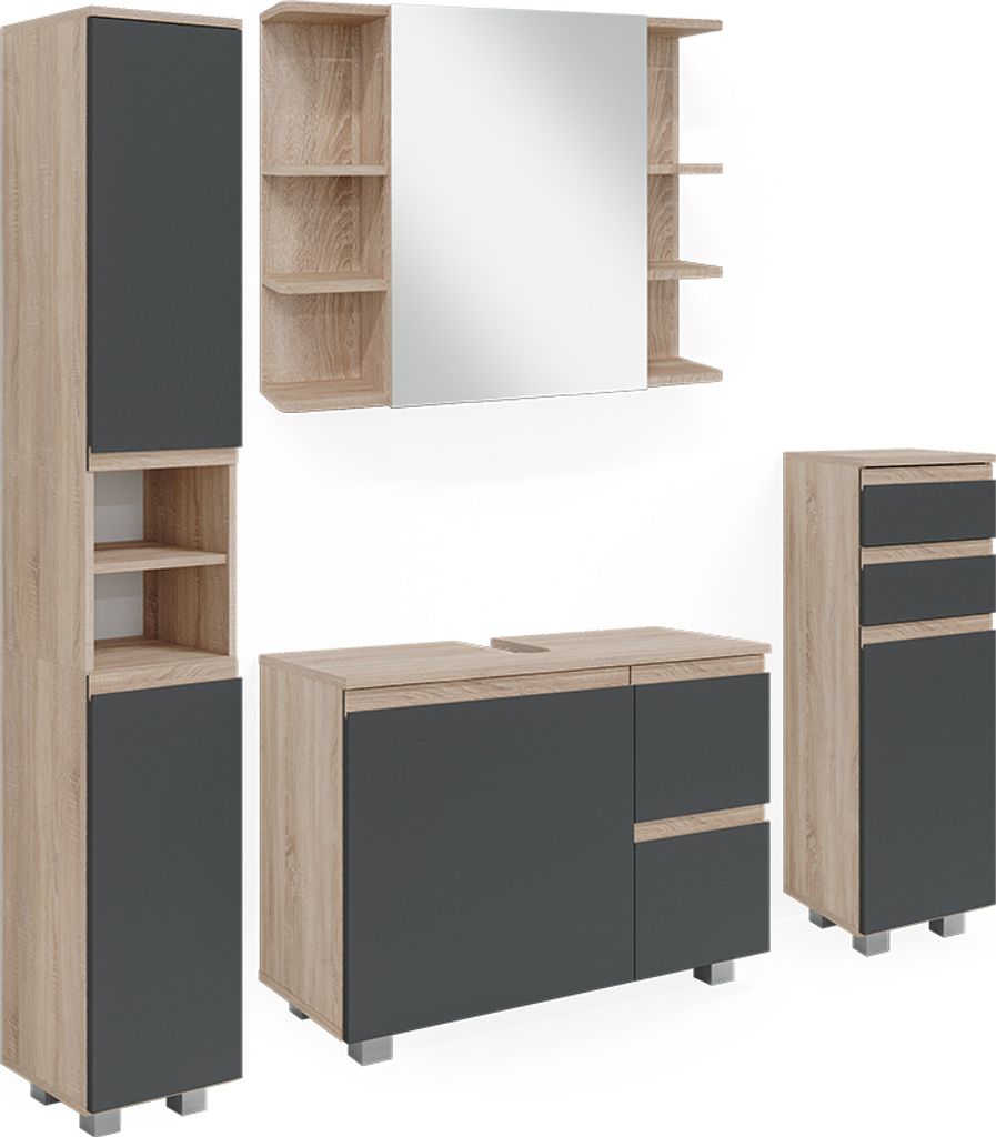Badmöbel-Set Vicco J-Shape Sonoma 4 Teile, Model 40127