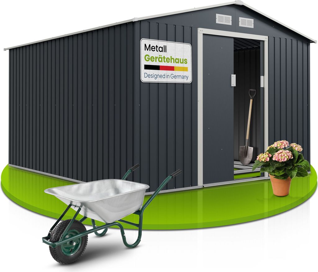 Juskys Metall Gerätehaus XXL mit Satteldach, Tür & Produktbild 