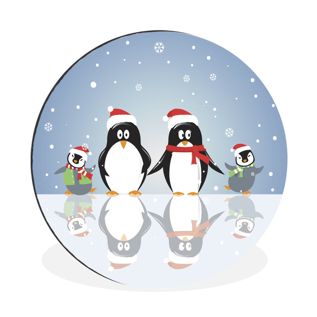MuchoWow Aluminium Wandkreis Illustration einer Pinguinfamilie auf dem Eis Ø 30 cm Wanddeko Modern Wohnzimmer - Wand Bild - Wohnzimmer - Runde B...