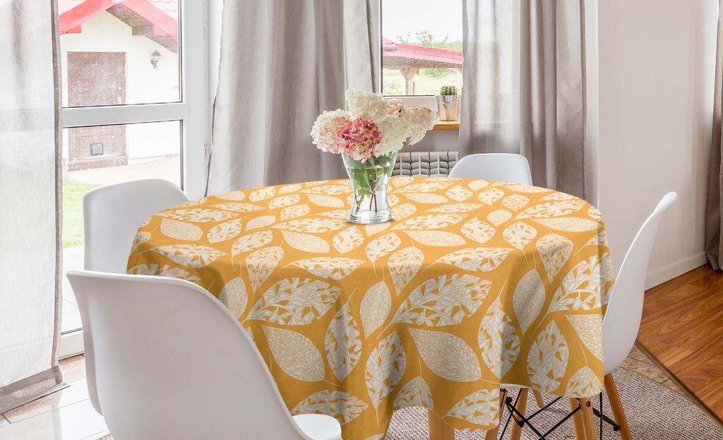 ABAKUHAUS Herbst Runde Tischdecke, Einfache Empfindliche Leafs Details, Kreis Tischdecke Abdeckung für Esszimmer Küche Dekoration, 150 cm, Pale O...