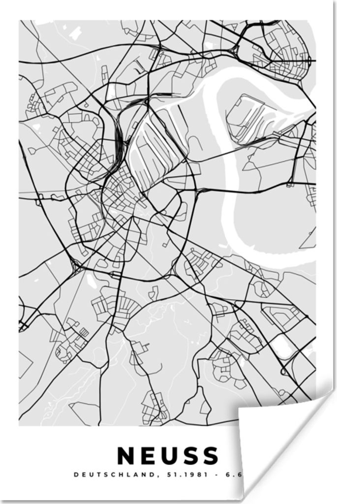MuchoWow Poster Karte - Neuss - Karte - Deutschland 60x90 cm - Wanddekoration