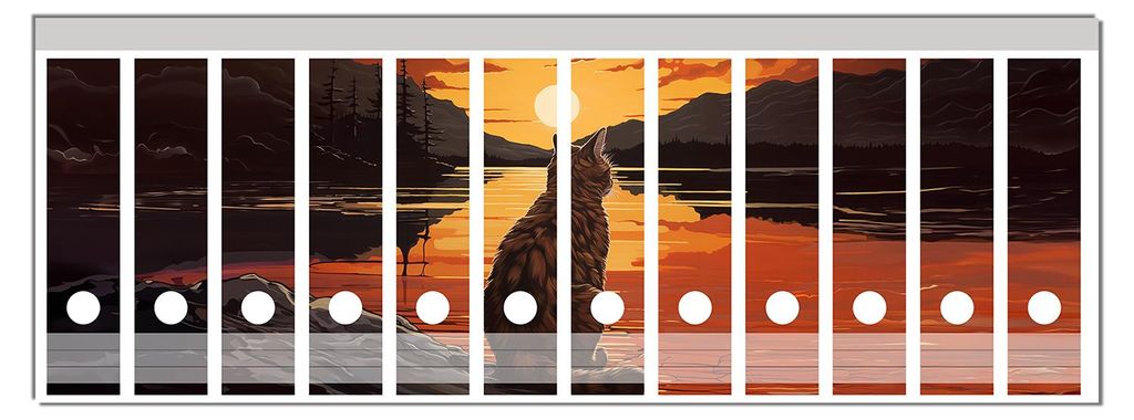 Wallario Ordnerrücken Sticker, selbstklebend für breite Ordner, 12 Stück, Motiv Katzenstille im Sonnenuntergang
