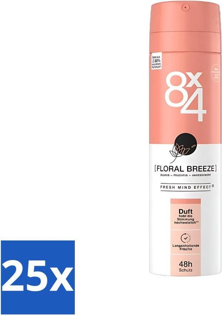 8 x 4 Deospray - Nr. 14 Floral Breeze - Deodorant - Blumenduft - 150 ml - Vorteilspack - 25 Stücke