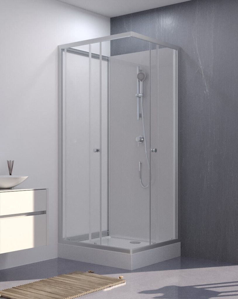 Komplettdusche 80x80x200 cm MARWELL White Dream Fertigdusche Duschkabine mit Duschtasse Armatur Schiebetür Aluminiumrahmen
