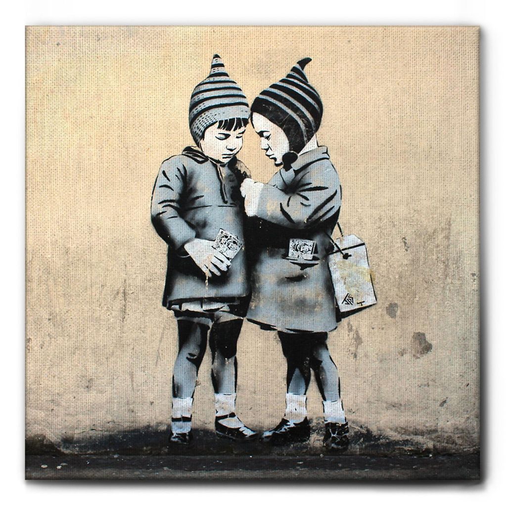 Giallobus - Kinder, London - Banksy - 50L x 50B cm - Bild - Leinwand mit Standardrahmen