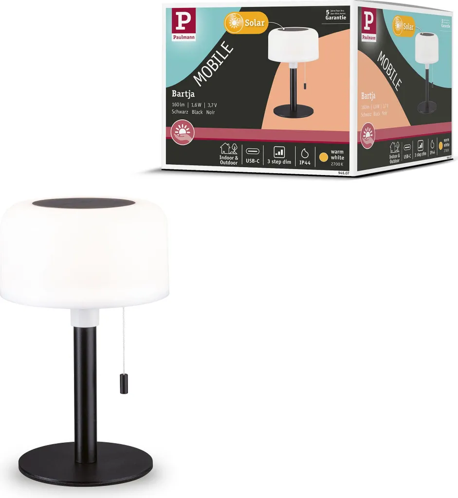 Lampe Solaire Paulmann Bartja IP44 Éclairage LED Extérieur Blanc Chaud