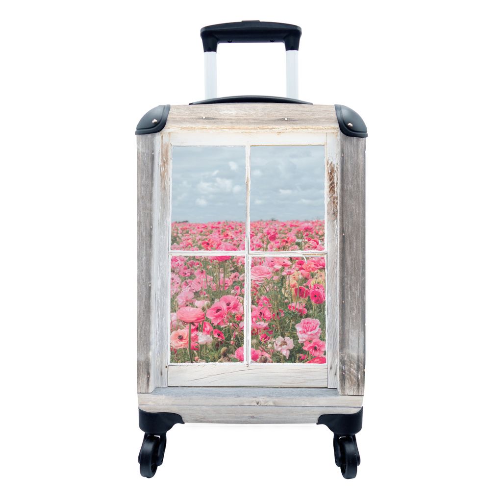 MuchoWow Koffer Handgepäck Trolley Rollkoffer Kleine Reisekoffer mit 4 Rollen - Aussicht - Blumen - Feld - Cabin Size < 55x40x23 cm & 55x40x20 c...