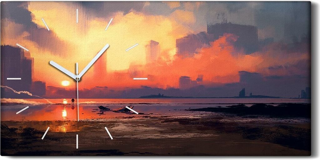 Küche Wohnzimmer Wand Leinwand Uhr 60x30 Gemälde Abstrakte Nebel Stadt - weiße Hände