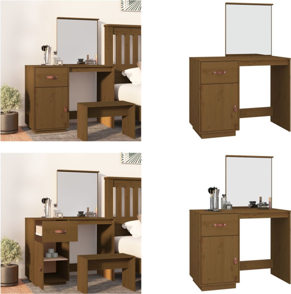 vidaXL Schminktisch Honigbraun 95x50x134 cm Massivholz Kiefer - Schminktisch - Schminktische - Kosmetiktisch - Frisiertisch