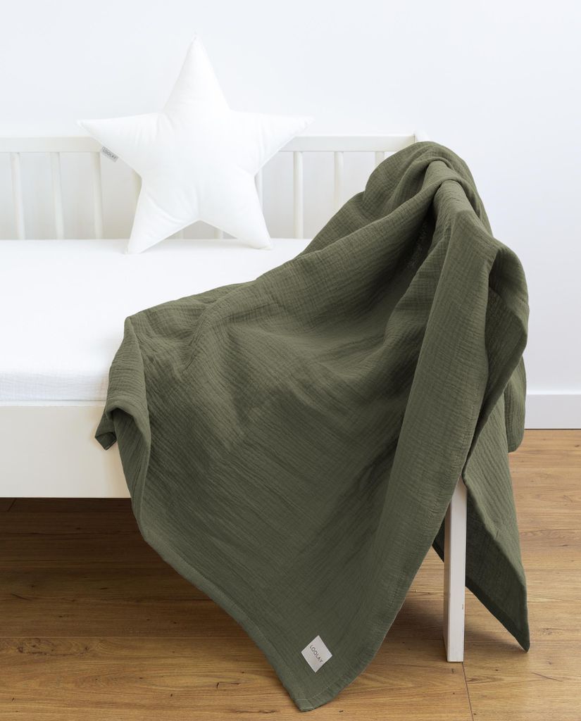 Musselin Decke 150x200 cm GRÜN – EINLAGIG 100% Baumwolle