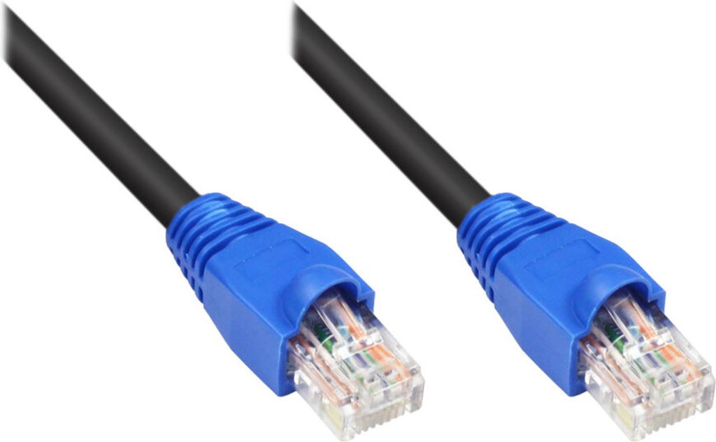Patchkabel, Cat. 6, U/UTP, 250MHz, konfektioniert für den Außenbereich, schwarz, 20m, Good Connections