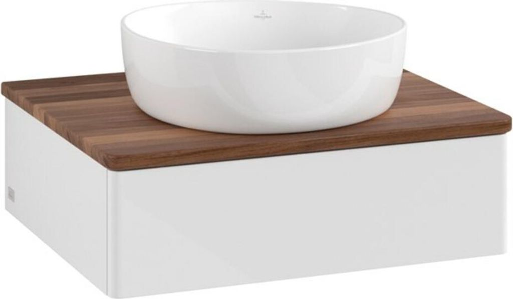 V&B Waschtischunterschrank ohne Frontstruktur -Beleuchtung Antao 60x19x50cm, WBP w. wal, glo wh. Lac