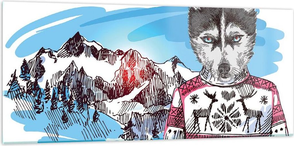 Bilder auf glas - Husky Berg Kinder Mode - 120x50cm - Glasbilder - Wandbilder - Kunstdruck - zum Aufhängen bereit - Wanddekoration aus Glas - Glas...