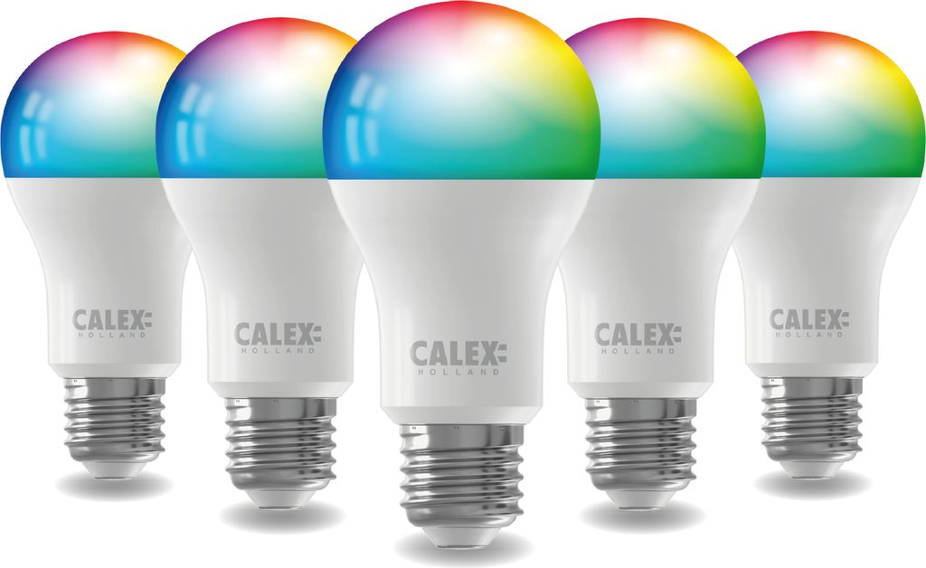 Calex Smart LED Lampe, E27, A60, RGB-Farben & kalt- bis warmweiß Licht, dimmbar, WLAN App- & Sprachsteuerung, 5er Pack