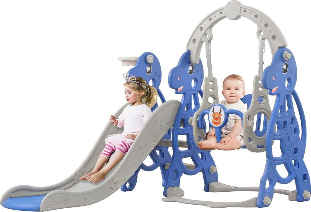 Sessamen-LP Klettergerüst Kinder Freistehende Indoor 4 in 1, Kinderrutsche Basketballkorb Kinder Rutsche Outdoor ab 1 Jahr, Gartenrutsche Spielzeu...