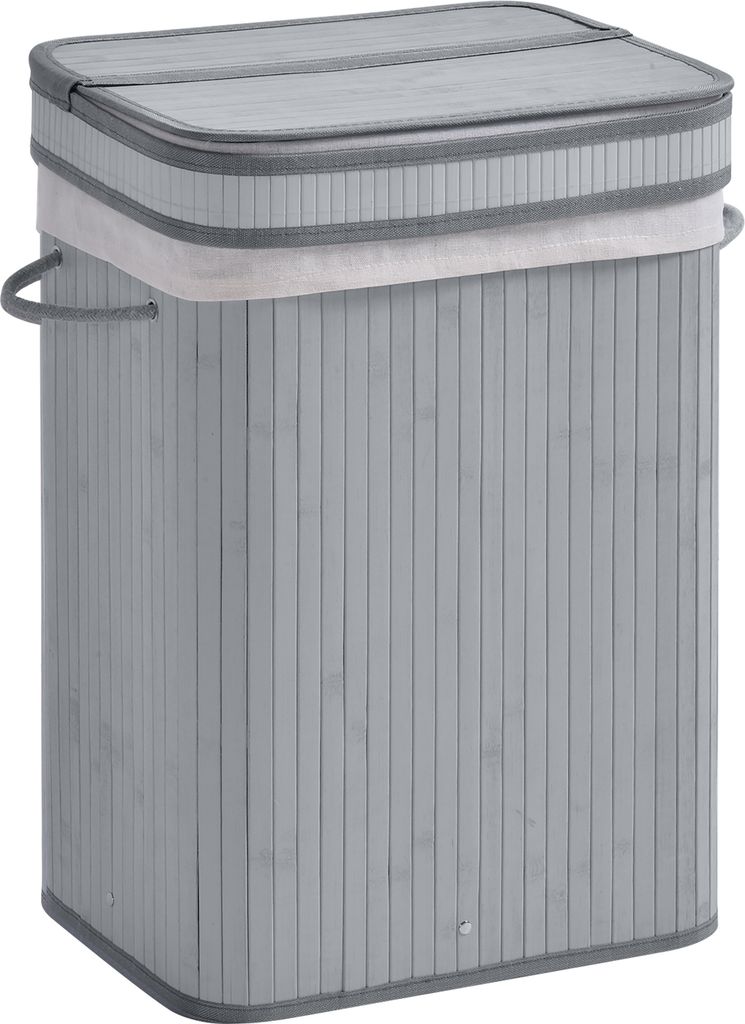 HOMCOM Bambus Wäschekorb schmal mit Deckel 70 L Wäschesammler mit Griffen, herausnehmbarer Wäschesack, Laundry Baskets für Waschküche Grau
