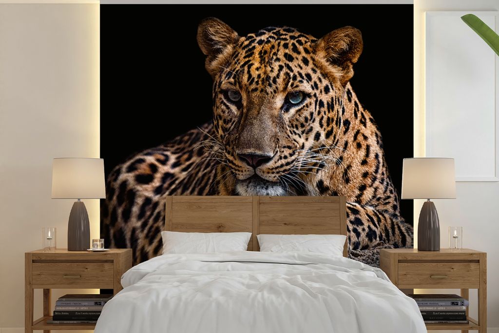 MuchoWow Fototapete für Wohnzimmer oder Schlafzimmer Wandtapete Vinyl Motivtapete Wildtiere - Panther - Porträt - Schwarz - Tiere - 300x300 cm ...