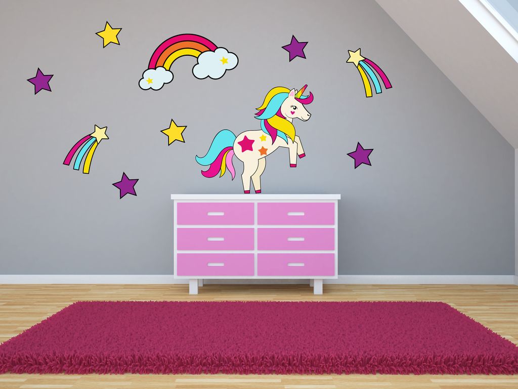 Einhorn Wandtattoo, 10 Stück, 30cm, bunt, EtikettenStar, 4058499657256-LO-EINHORN-10020-30-10