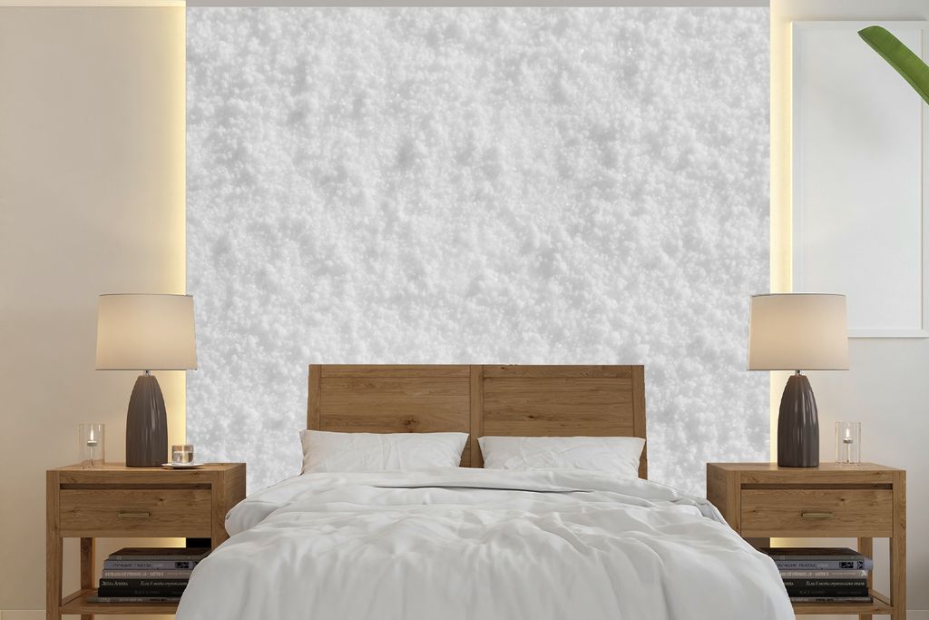 MuchoWow Fototapete für Wohnzimmer oder Schlafzimmer Wandtapete Vinyl Motivtapete Weißer Pulverschnee - 350x350 cm - Schlafzimmertapete