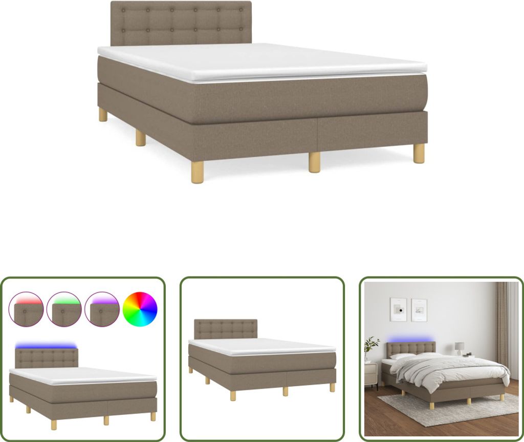 The Living Store Boxspringbett mit Matratze & LED Taupe 120x190 cm Stoff