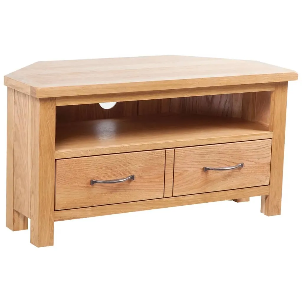 Banc TV en bois de chêne véritable 88cm avec rangement - Modèle Oslo