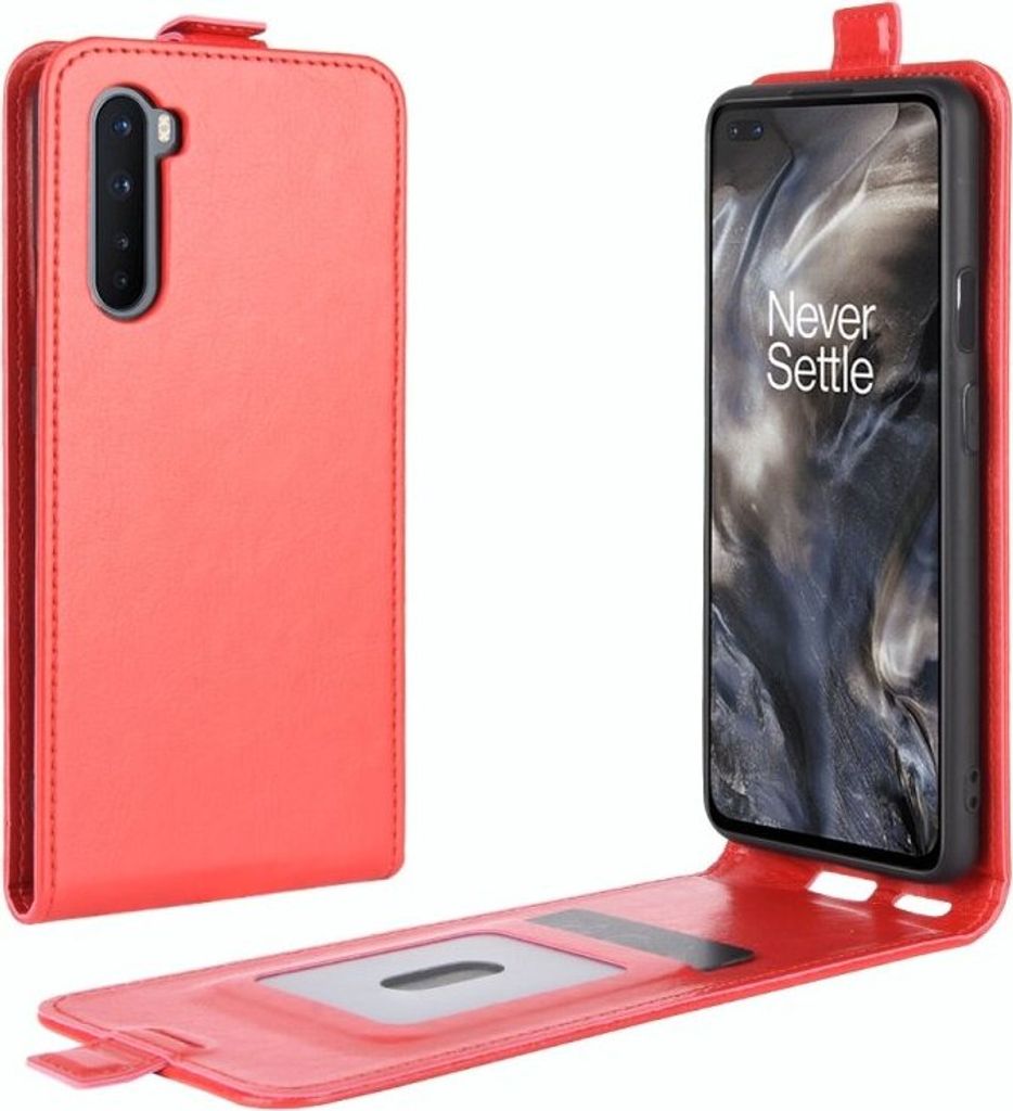 Flip Case Handyhülle für OnePlus Nord Vertikal Schutzhülle Tasche Cover Rot Bumper Smartphone Kartensteckplatz-Kreditkarte-Geldscheine EC-Karte ...