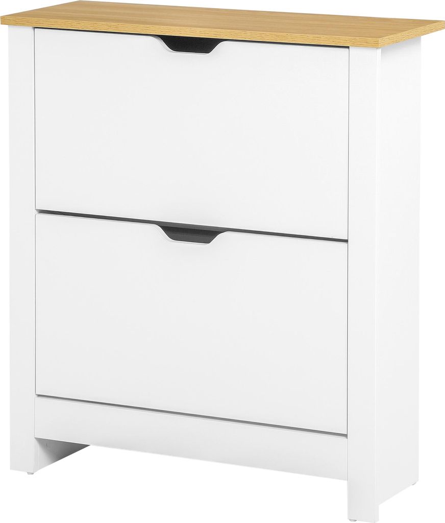Schuhschrank Schruhregal Schuhaufbewahrung, 2 Fächer, 12 Paar Schuhe, 72 cm x 26 cm x 80 cm, Weiß + Braun