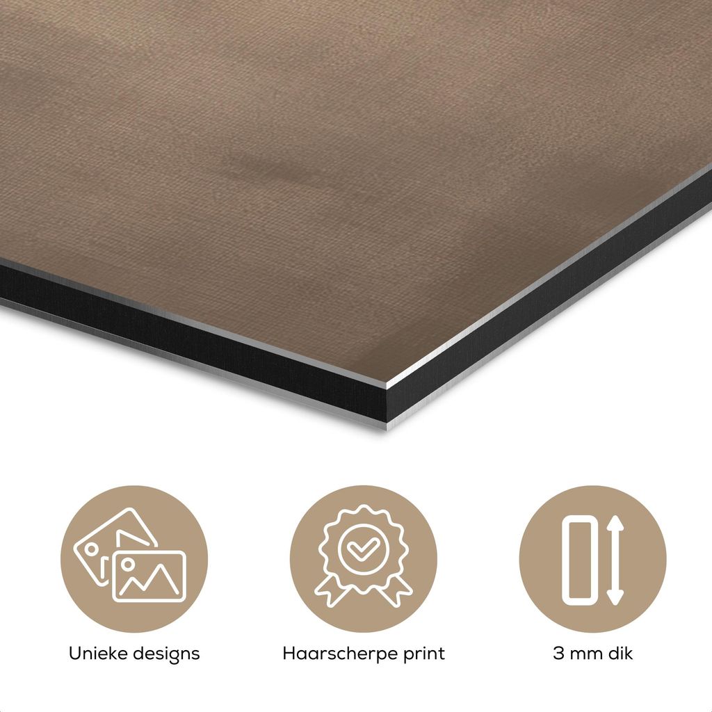 MuchoWow Wanddekoration Metall Metallbild Wandkunst 150x100 cm Farbe - Braun - Japandi MuchoWow Aluminium Gemälde - Alu Dibond Bild