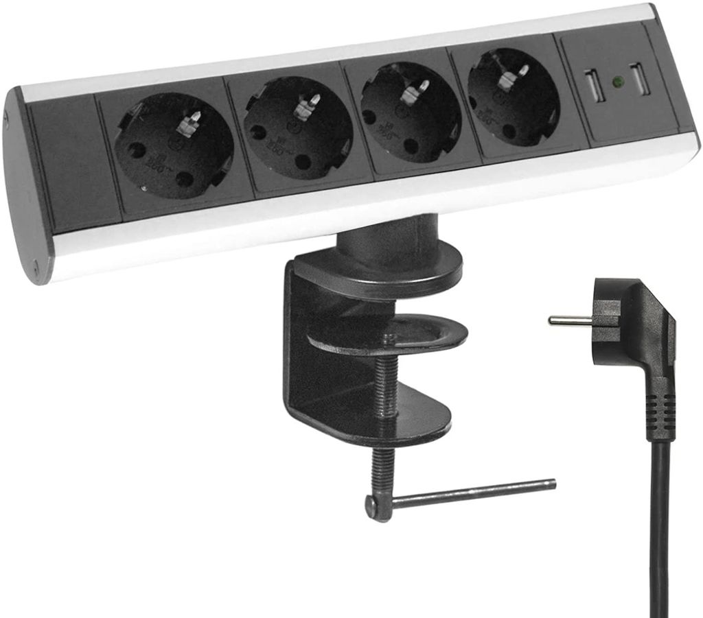 4 Fach Tischsteckdose Steckdosenleiste versenkbar mit USB Steckdose Küche Büro
