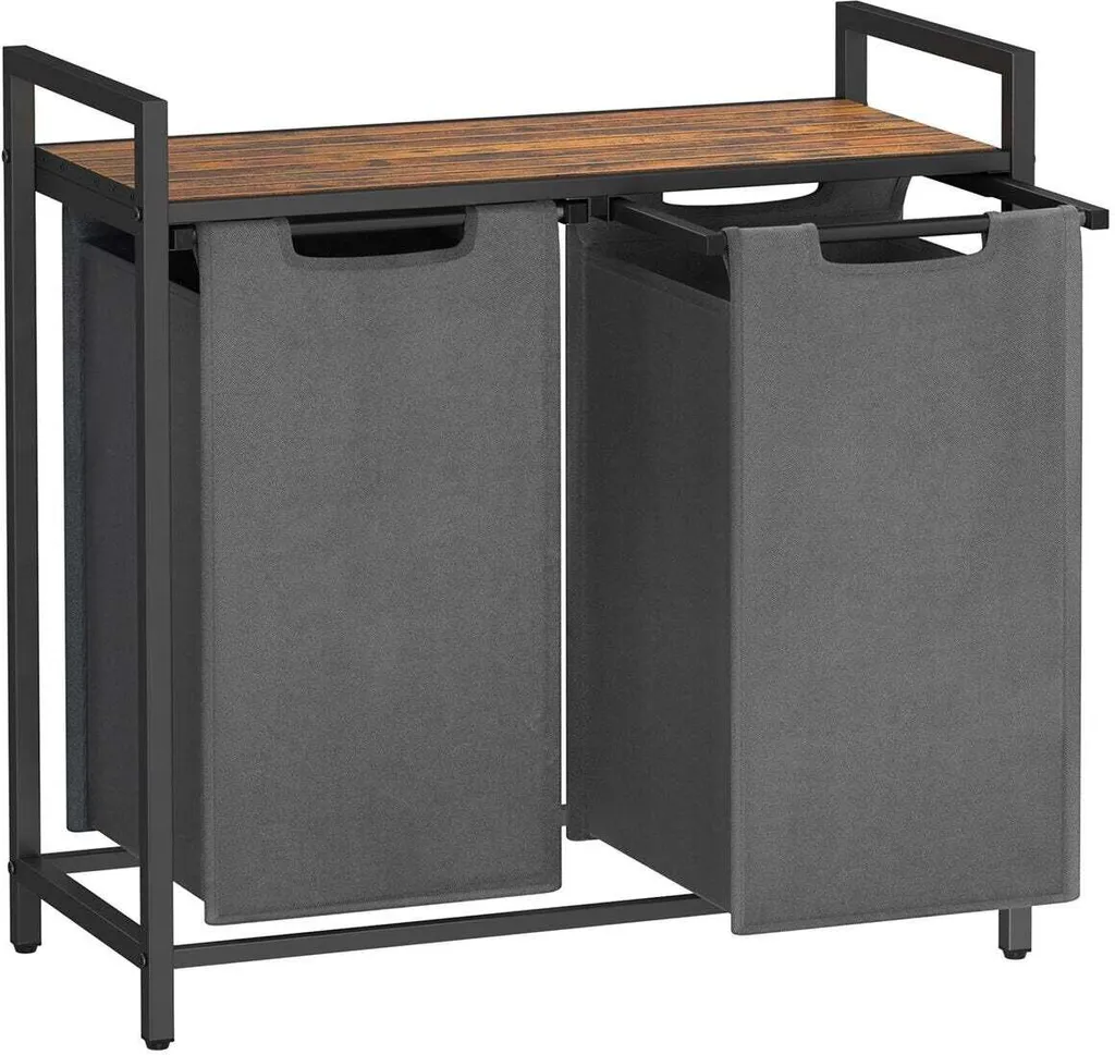 Panier à linge Rootz vintage en MDF et acier avec 2 compartiments - 72cm