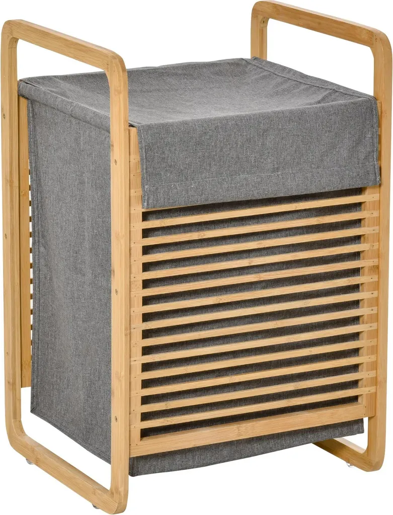 Collecteur de linge en bambou - Panier de rangement avec couvercle - 60cm