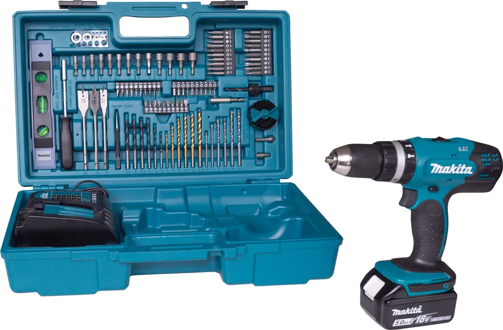 Makita DHP453TX12 Perceuse percussion 18V 2x5.0Ah robuste bleu et noir