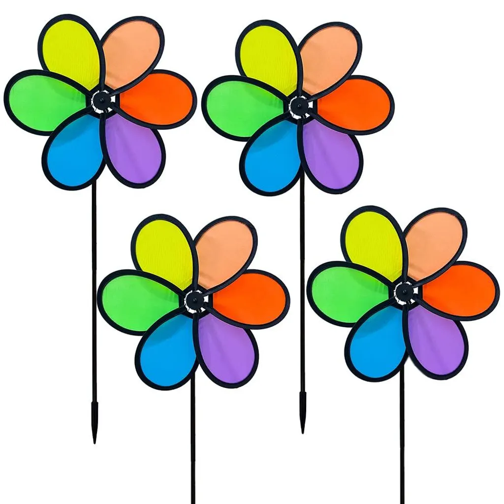 Moulin à vent fleur pour jardin 24cm - Décoration extérieure multicolore