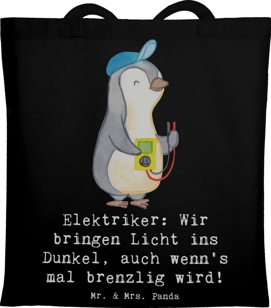 Mr. & Mrs. Panda Schultasche Elektriker Lichtbringer - Schwarz - Geschenk, Berufsliebe, Geschenke für Berufstätige, Kreativität, Uni Tasche, Ber...