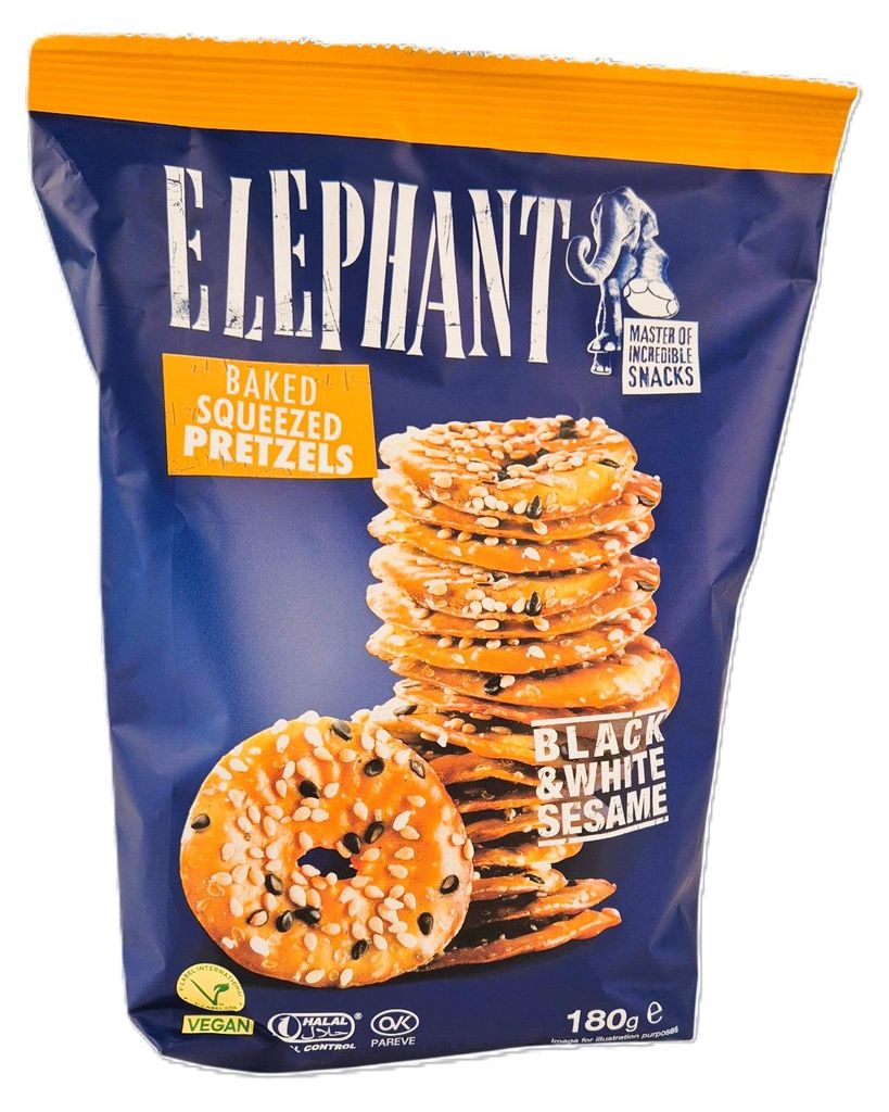Elephant Baked Squeezed Pretzels Black & white Sesame 180g