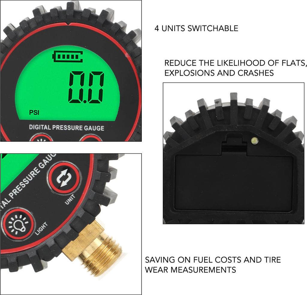1/4in Digital-Manometer 4 Einheiten umschaltbar Helle Sichtbarkeit Genau für Autos LKWs Motorräder Trails SUVs Wohnmobile