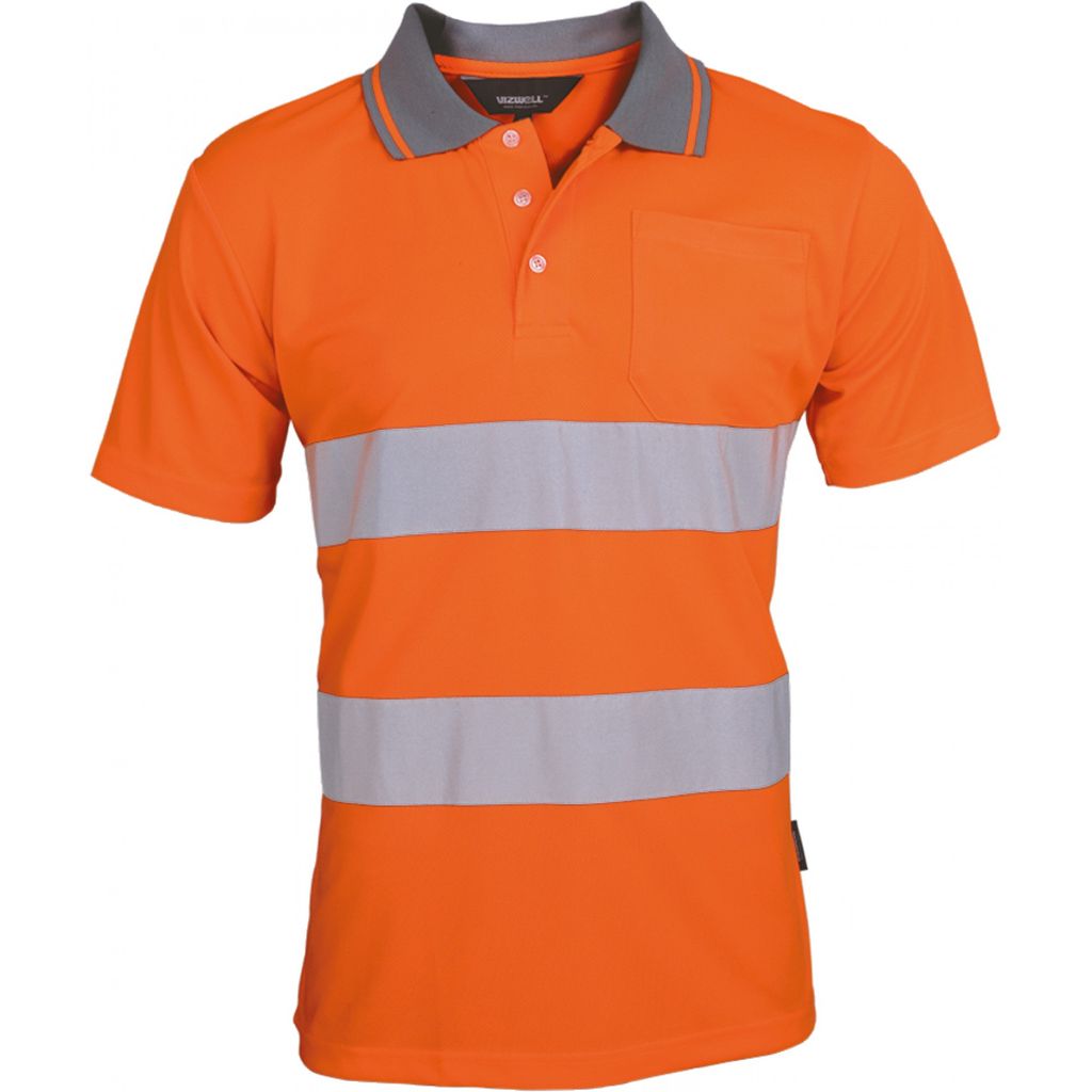 Triuso Vizwell VWP1B Warnschutz-Poloshirt Gr. M leuchtorange/marine