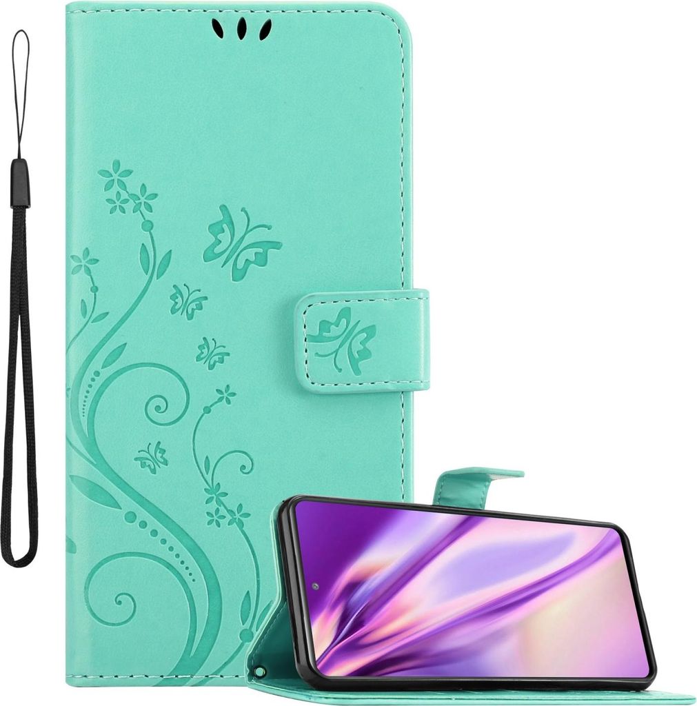 Cadorabo Hülle für Samsung Galaxy S20 FE Schutz Hülle in Türkis Schutzhülle Handy Hülle Etui Case Blumen Flower