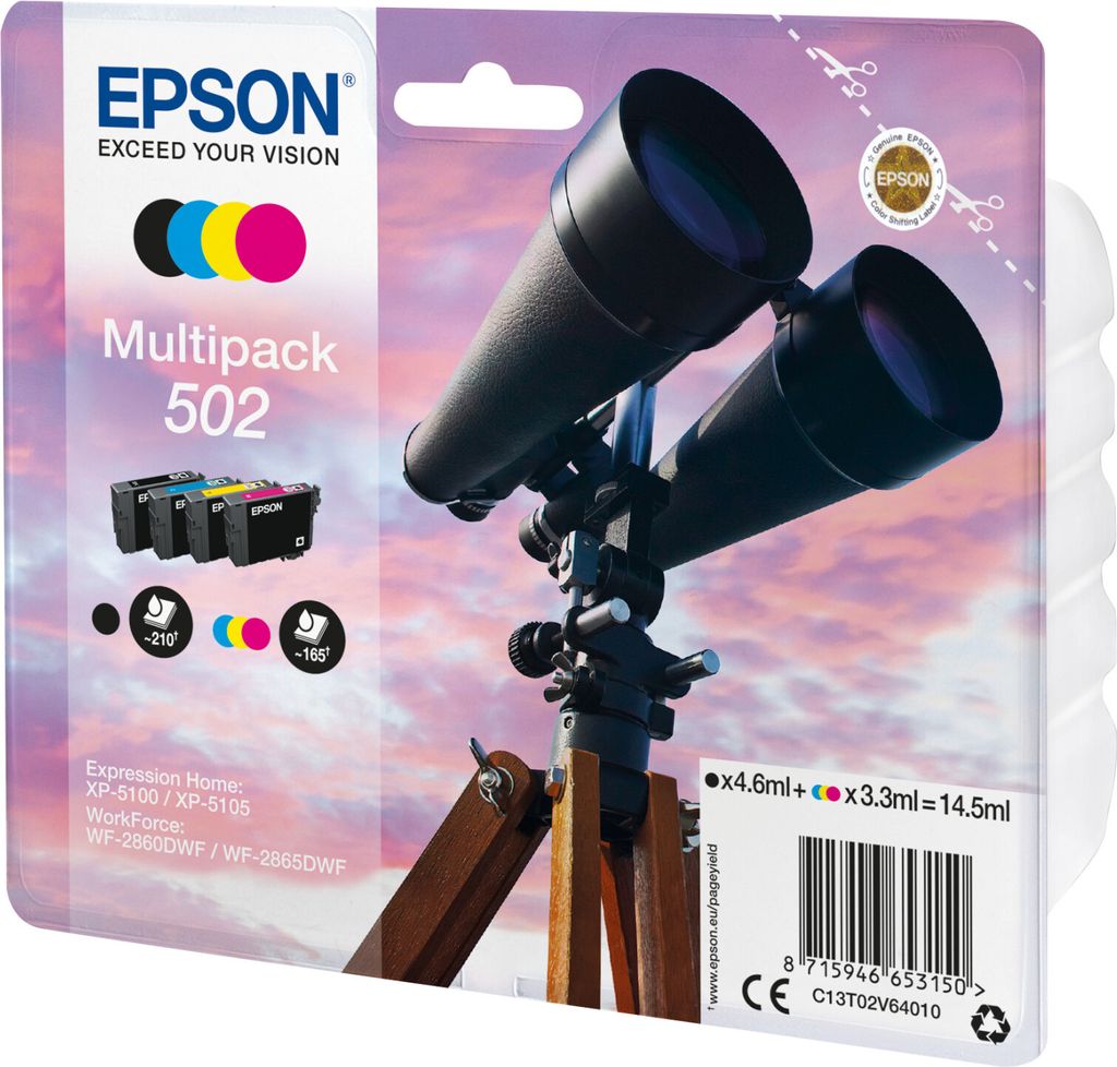 Epson Multipack 4-colours 502 Ink, Standardertrag, Schwarz, Produktbild 